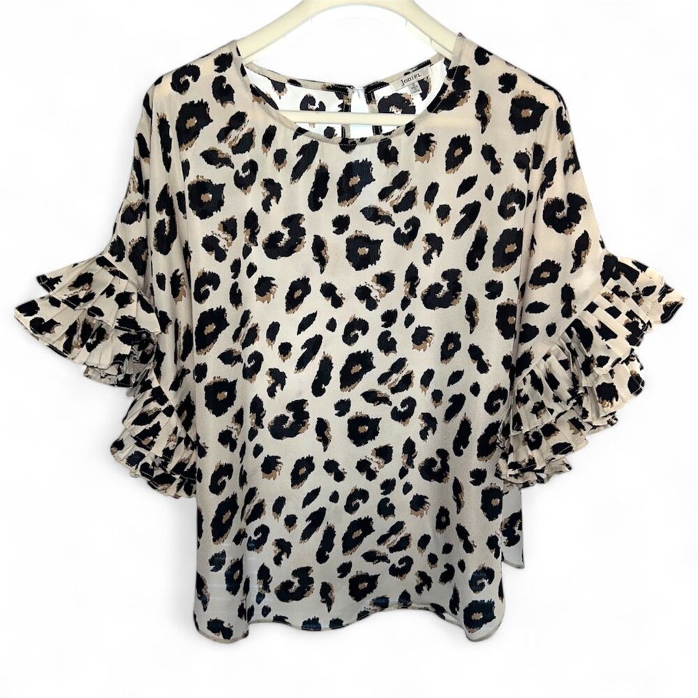 Jodifl Leopard Print Blouse with Ruffled Sleeves - Size Small - Animal print Top